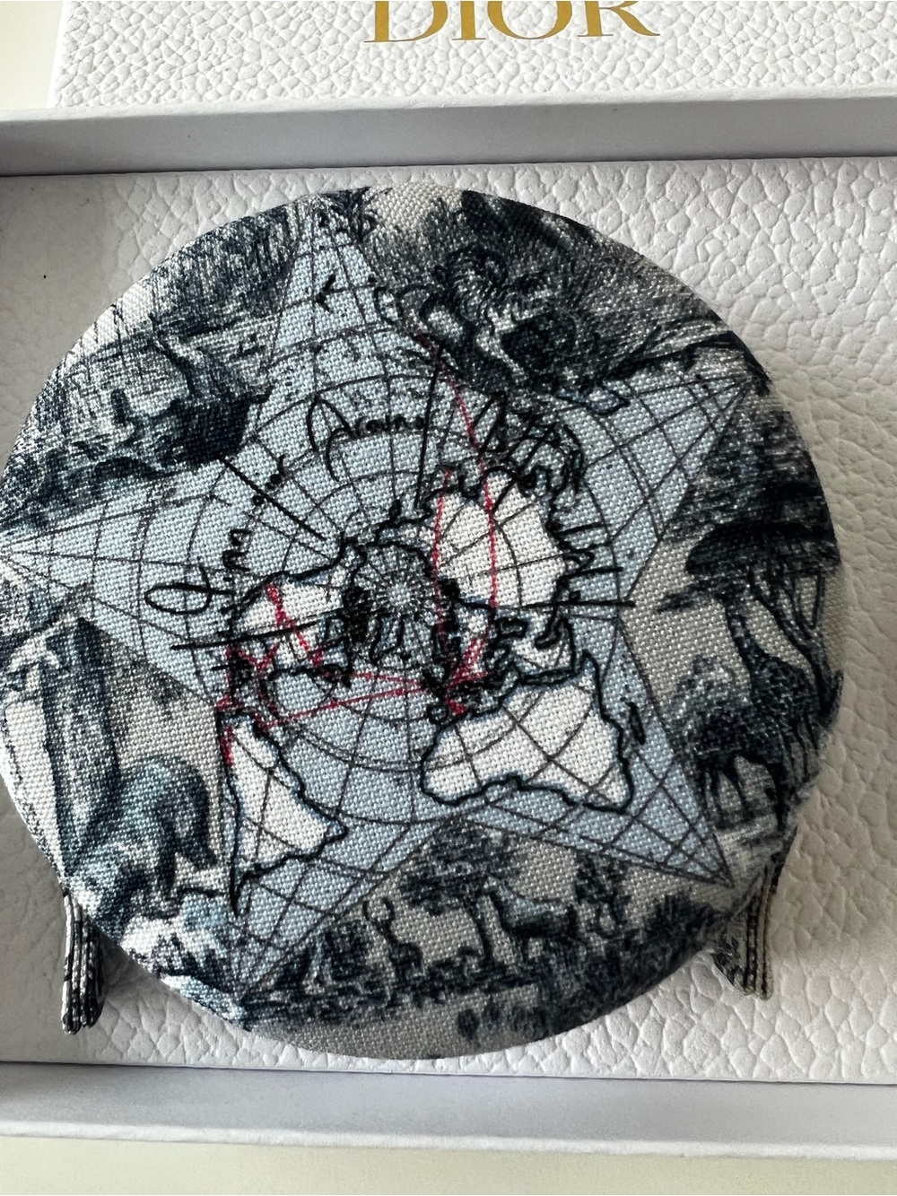 Dior Gray & Navy Toile Round Key/Card Pouch with Mini Miss Dior Bottle